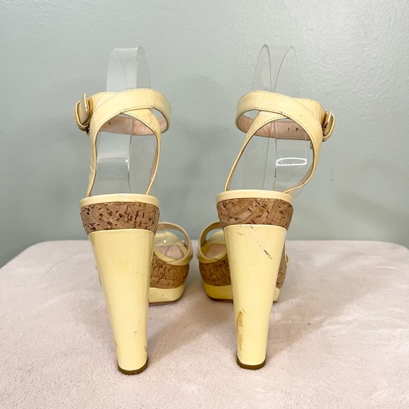 PRADA Women's Yellow Leather Ankle Strap Cork High Heels Sandal Size 36.5 - Picture 7 of 16